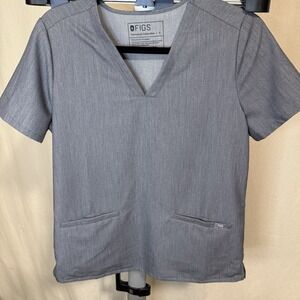 Figs Technical Collection Women's Gray V Neck Short Sleeve Scrub Top /‎ Size S